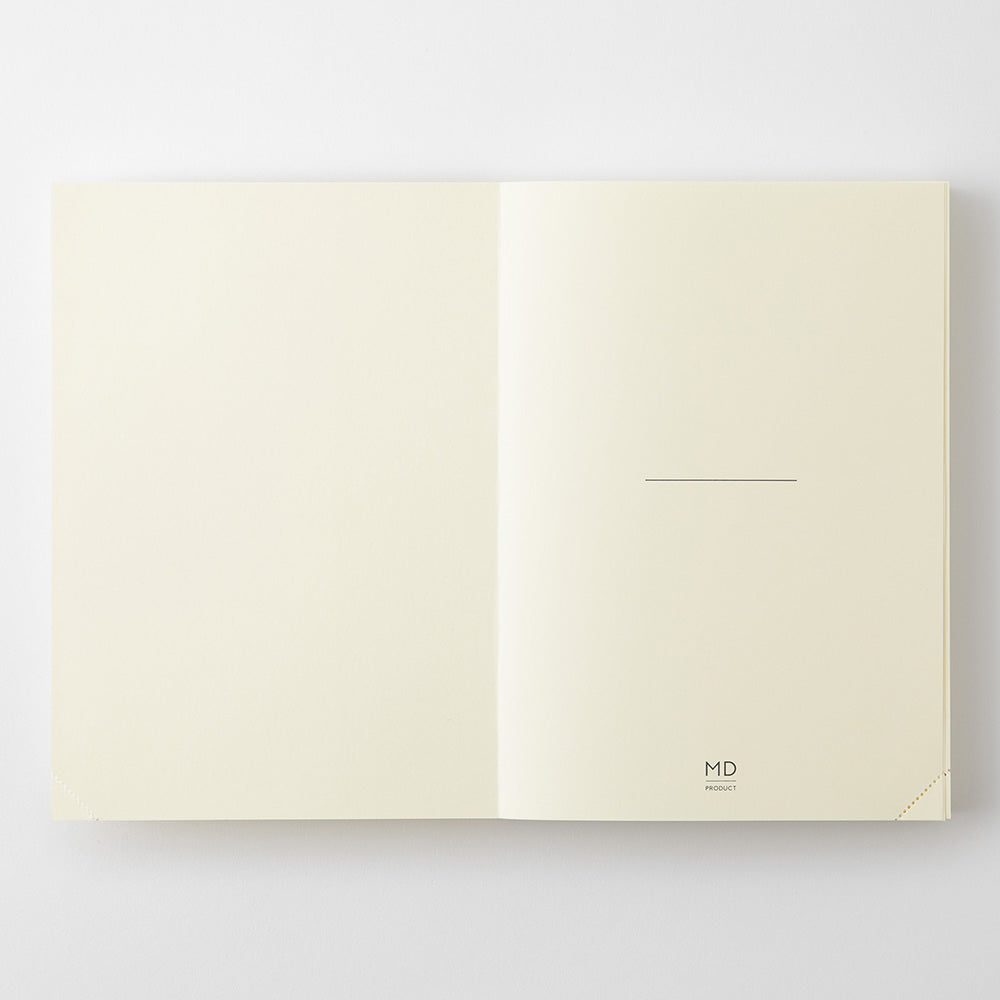 Open notebook with cream-colored pages on a white background
