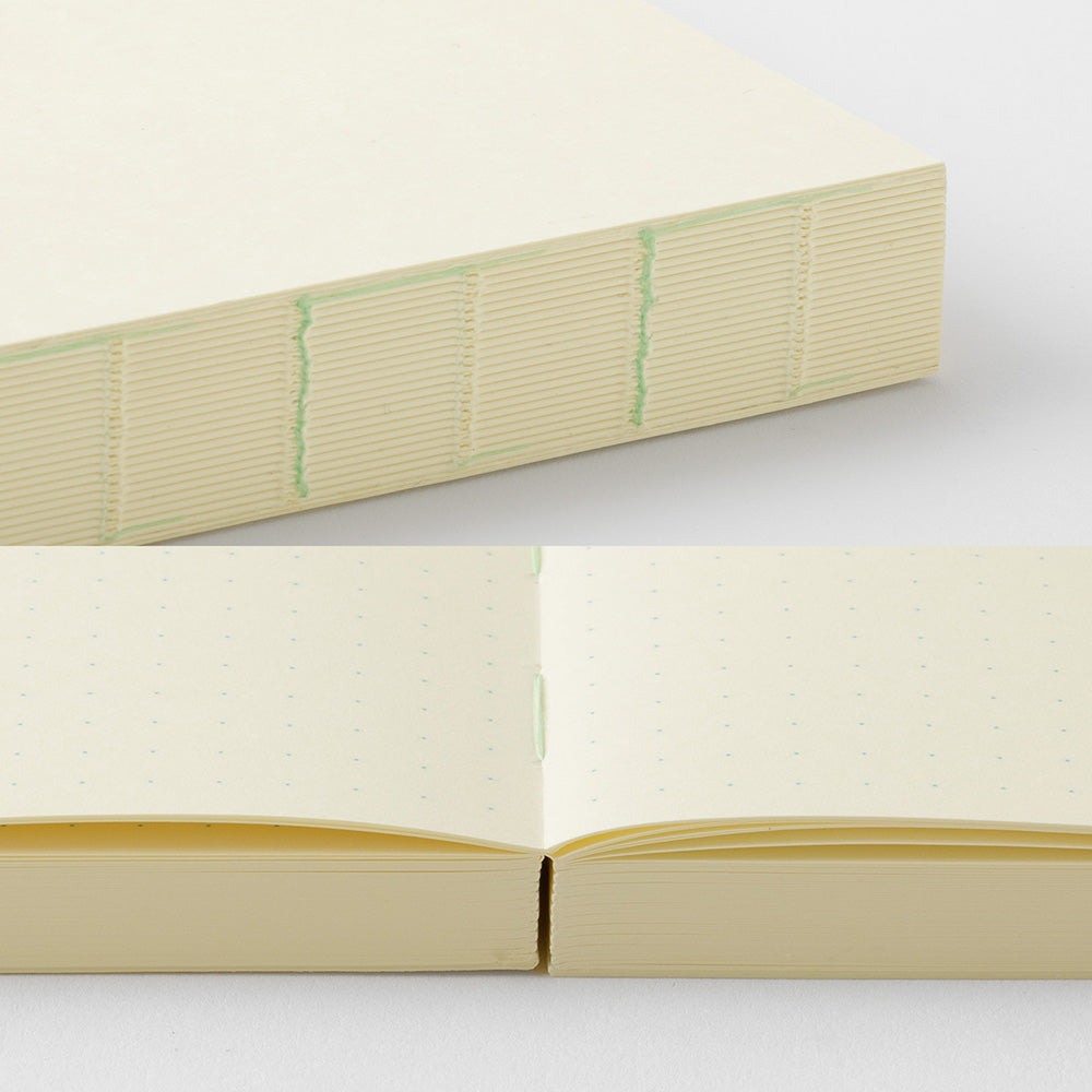 Open notebook with cream-colored pages on a white background