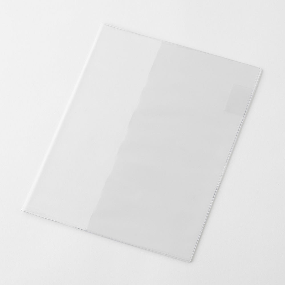 Clear notebook cover on a white background