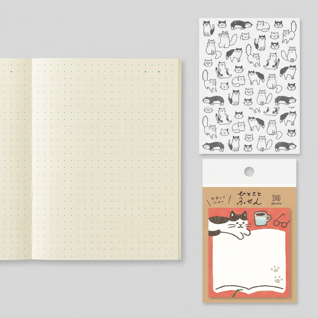 A6 Dot Grid with Chat Cat stickers and Annoying Cat notes
